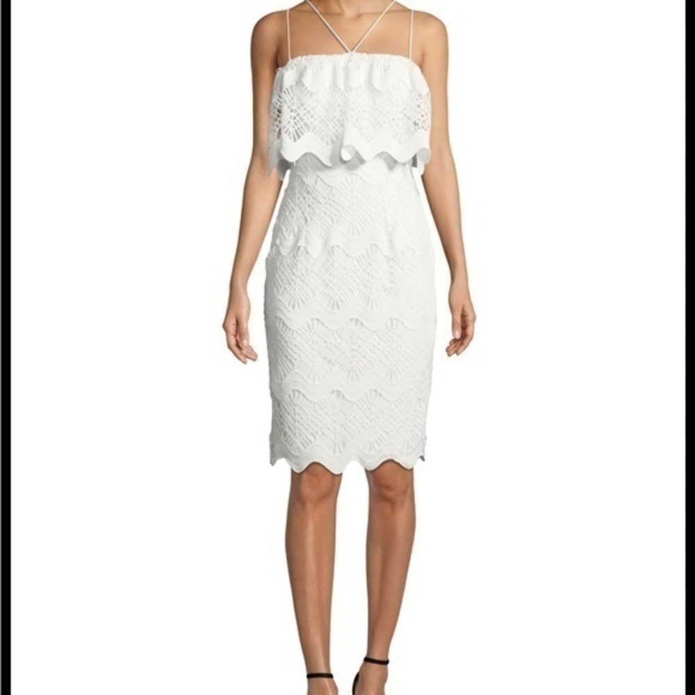 ▶️ Black Halo ◀️ Gwendolyn Scalloped Lace Cocktail Sheath Dress. Size 8